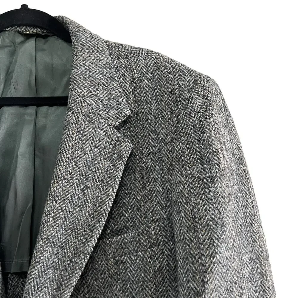 Stafford Harris Tweed Vintage Gray Herringbone 2 Button Sport Coat Blazer 48